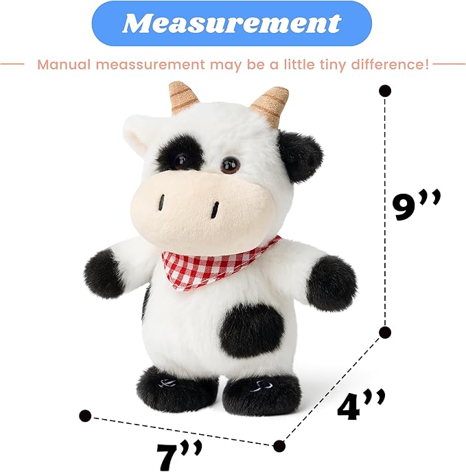 Hopearl Talking Singing Cow with Red Bib Repeats What You Say Walking Dairy Cattle Electric Interactive Animated Toy Speaking Plush Buddy Gifts for Toddlers, 9''