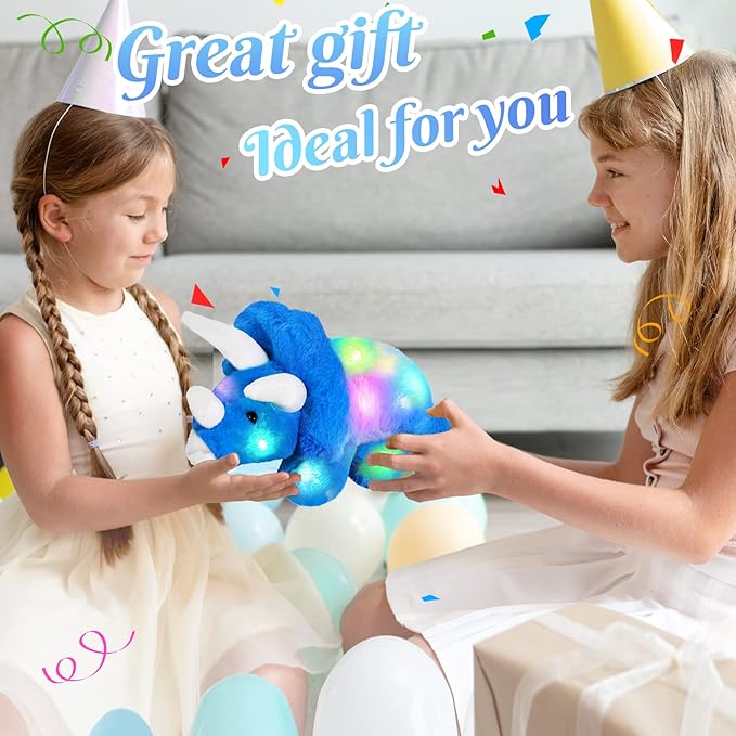 Glow Guards 16'' Light up Triceratops Dinosaur Stuffed Animal,LED Soft Dinosaur Plush Toy with Magic Night Lights&Lullaby,Birthday Children's Day for Toddler Kids