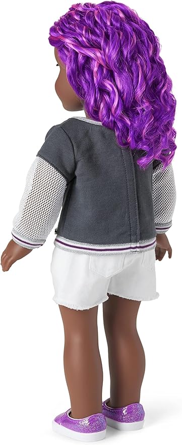 American Girl Truly Me 18-inch Doll #91 with Gray Eyes, Purple Hair, and Very Deep Skin in Graffiti Outfit, For Ages 6+