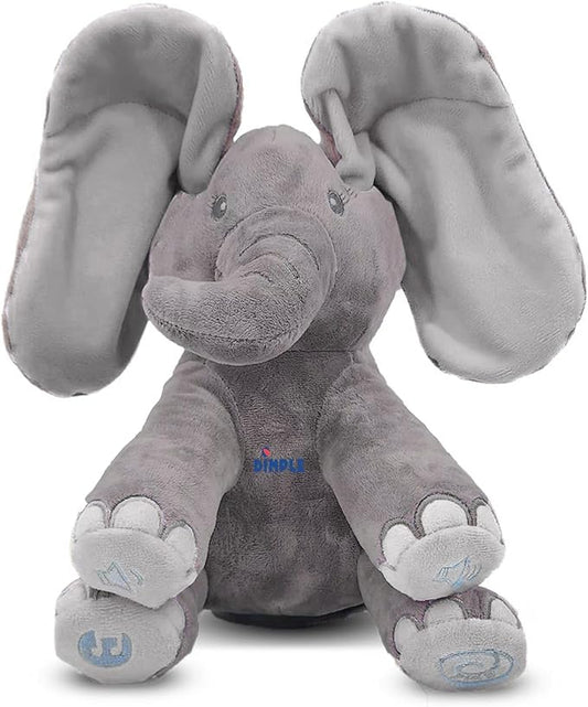 Dimple Emery Peek‑a‑Boo Elephant Plush Toy – Animated Grey Singing Stuffed Elephant for Babies & Kids with Interactive Music & Volume Control Perfect for Toddlers Ages 0 and up