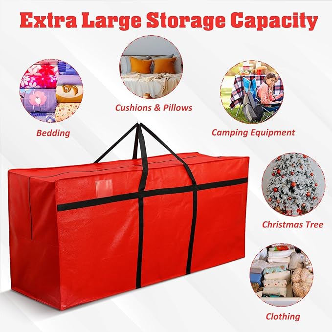 Windyun 4 Pack 168 Gallon Extra Large Storage Bags XXL Moving Bags with Zipper Handles Heavy Duty Jumbo Big Totes Box for Halloween Skeleton 4-12 Feet Christmas Tree Storage College Dorm Cloth (Red)