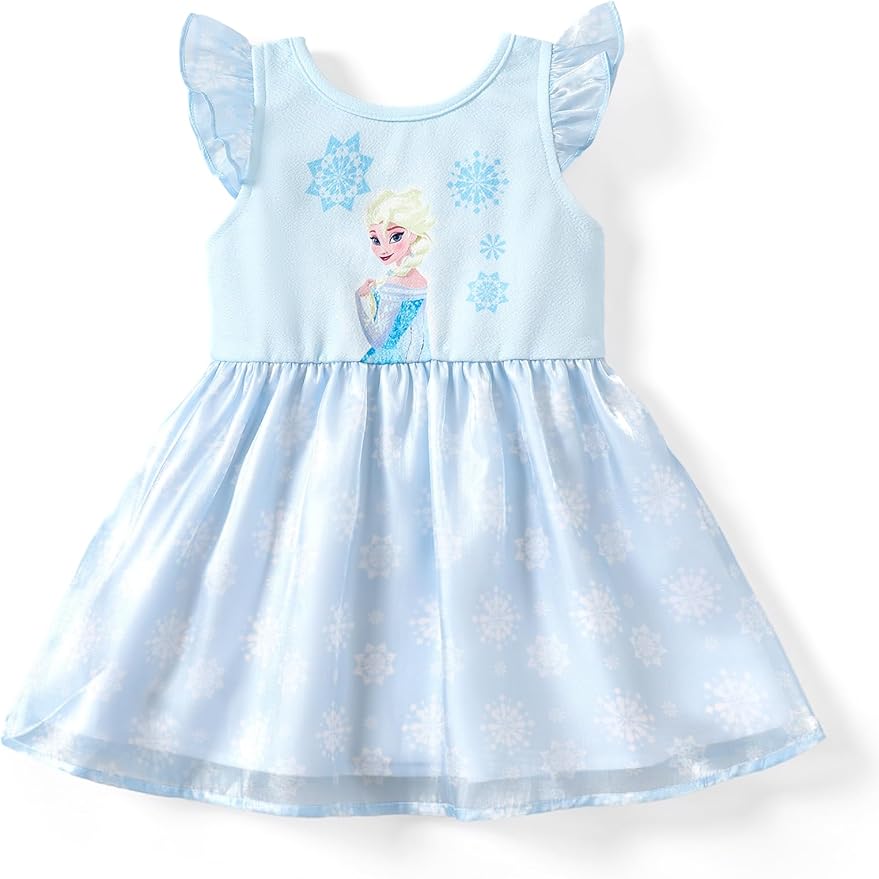 Disney Frozen Elsa Princess Cinderella Ariel Jasmine Rapunzel Baby/Toddler Dress, Ruffle Long-Sleeve Mesh Overlay Tulle Dress