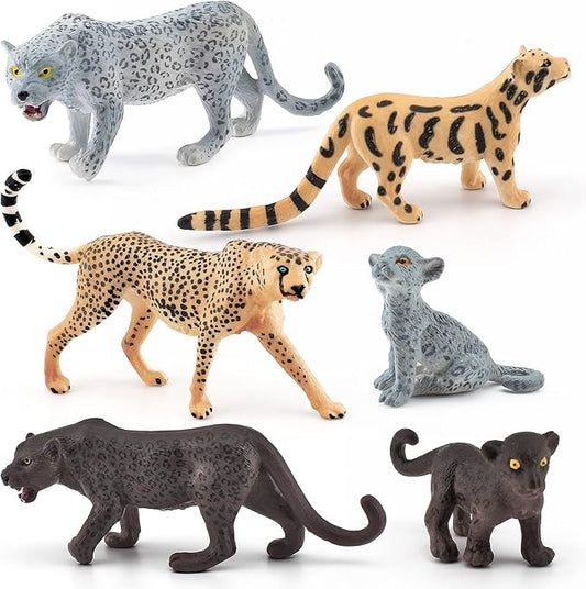 Cheetah Toys Panther Figurine 6PCS Realistic Snow Leopard Figurine Wild Animals Collectible for Boys and Girls Cake Toppers Christmas Birthday Gift for Kids Toddlers