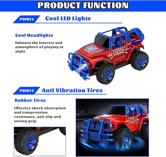 Hymaz Spider Remote Control Car for Kids 4-7 8-12, 2.4Ghz 1:20 Scale RC Car Off-Road Truck with Headlight, Indoor Outdoor Spider Toys for Boys Birthday Xmas Gifts