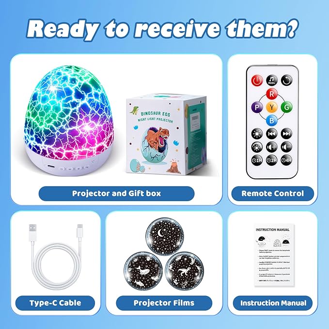 PIKOY Dinosaur Toys for Kids 3-8 Night Light Projector Dinosaur Eggs | 15 Sounds & 3D Films | 31Colors & Remote Control | Toddler Toys, Boys Room Decor, STEM Educational Gifts