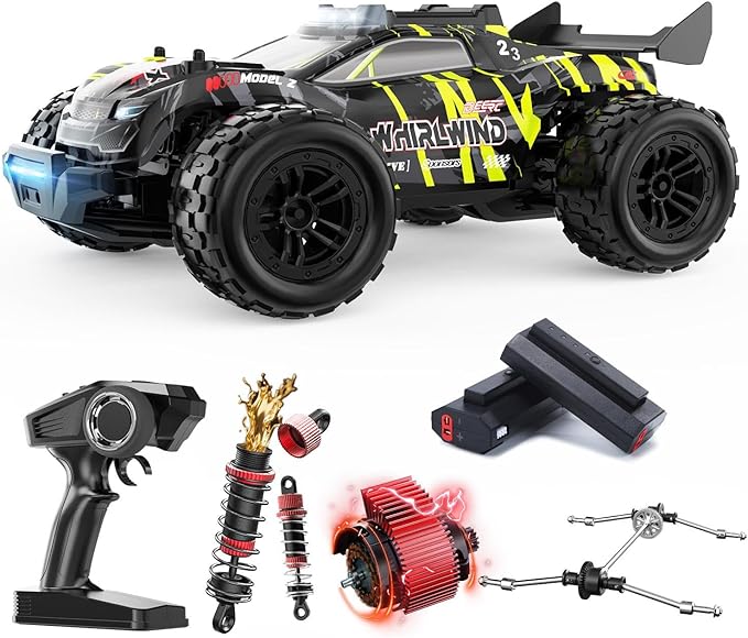 DEERC 1/14 Fast Brushless RC Car for Adults, 43 MPH High Speed 4x4 Off-Road RC Truck, Waterproof Monster Truggy, All Terrain Remote Control Drift Car for Boys 8-12, 2 Batteries, 3S Lipo Compatible