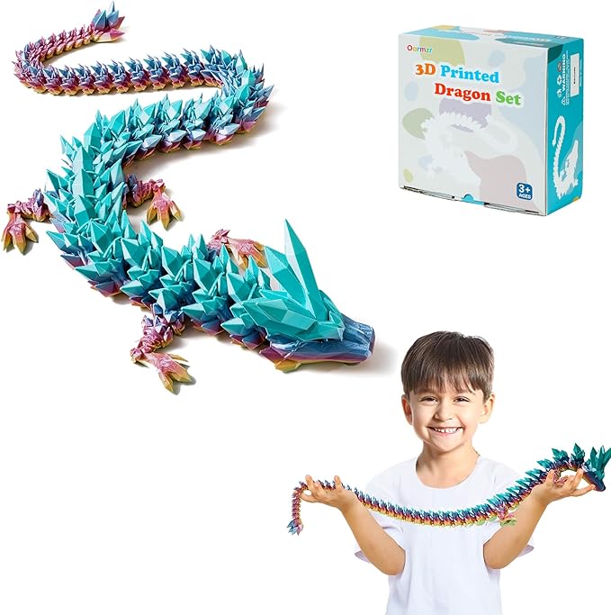 30'' 3D Printed Dragon - 3D Printed Toys, Articulated Crystal Dragon Large Rainbow Animal Fidget Toy for Kids, Decor Huge Dragons Collectible Figurines(Mixcolor5,30inch)