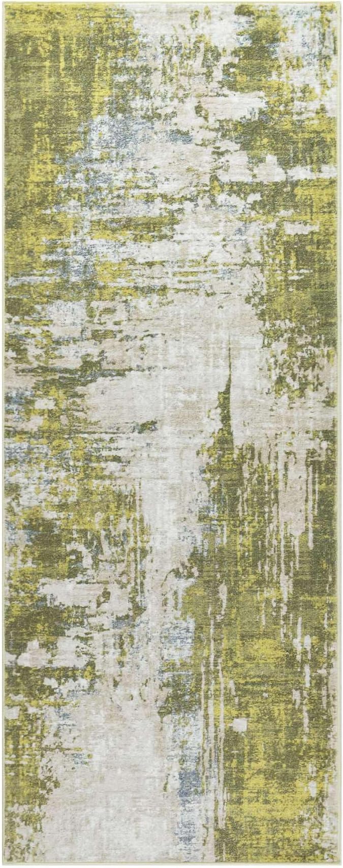 2x6 Sage Green Rug Runners for Hallways Kitchen Runner Rug Non Slip Washable Long Runner Rugs with Rubber Backing Soft Abstract Carpet Runner for Hallways, Kitchen, Bathroom, Entryway