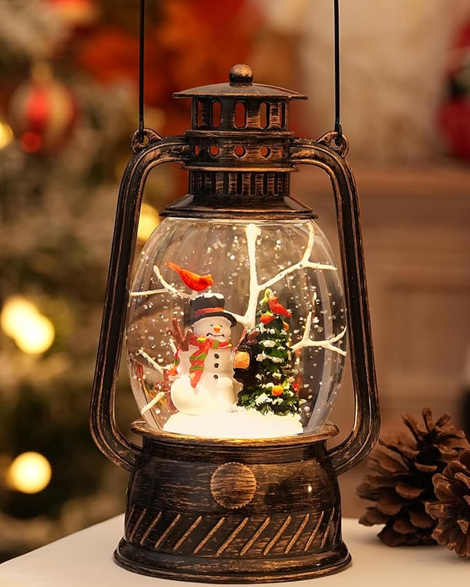 Snow Globe Christmas Decorations - Musical Christmas Snow Globes with 6H Timer,Snowman Cardinal Christmas Tree Scene Snow Globes Lantern USB or Battery Powered,Christmas Decorations Decor for Home