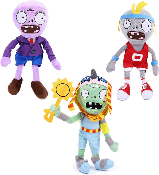 JHESAO 3 PCs Plants & Zombies Sport Plush Zombie Sets - 2 Soft Stuffed Dolls - Purple PVZ Plushies