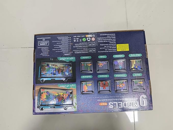 8 in 1 Fish Tank Building Sets, Marine Aquarium Building Block with LED Light Party Favors 9 Model Toy Including Shark Octopus Crab, Christmas Birthday Gifts for Boys Girls Kids Ages 6 8 10 12+