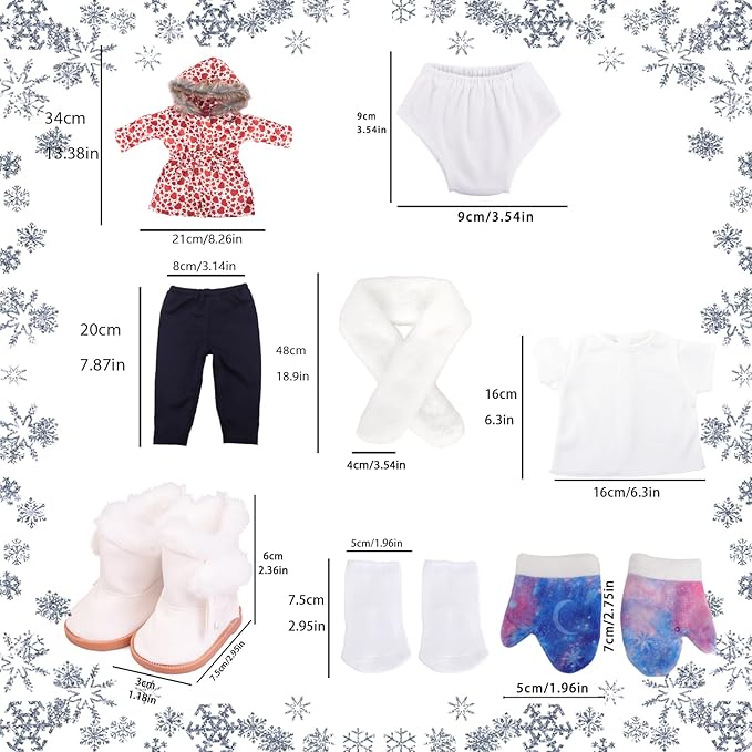 18-inch Doll Down Jacket, Winter Clothing, 5 Colors/Patterns, White-Red Heart Print, 18 inch Baby Doll Clothes, Accessories Set