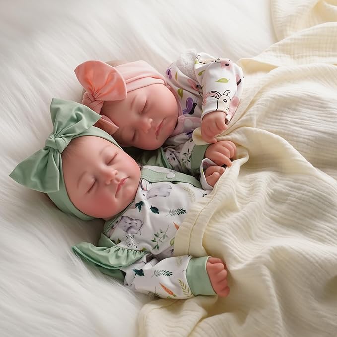 BABESIDE Lifelike Reborn Baby Dolls Twins, 20 inch Realistic Newborn Boy Girl Soft Vinyl Real Life Baby Dolls Sleeping with Clothes and Toy Gift for Kids Age 3+