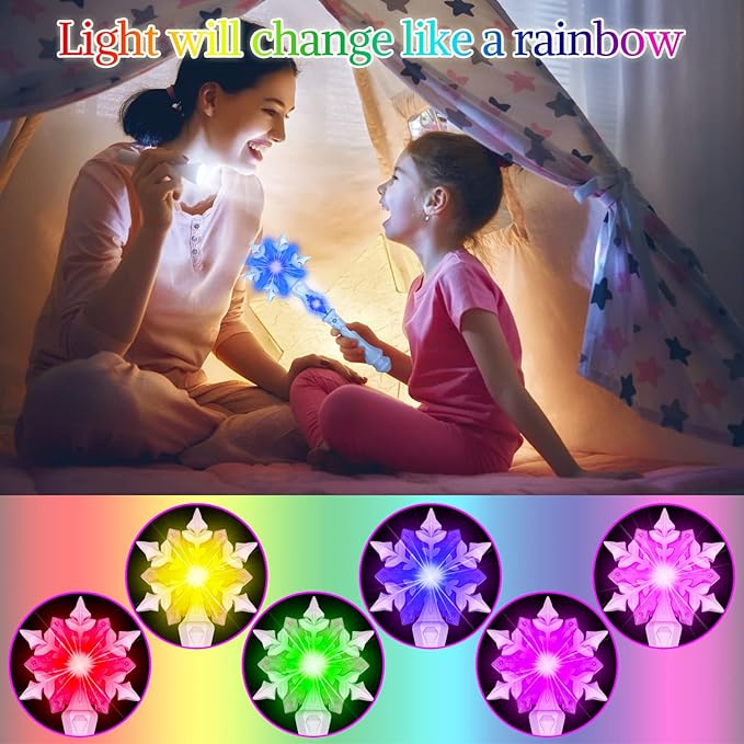 KingGlee Light Up Frozen Snowflake Wand with Sound(Motion Sensitive) Magic Toy for Kids Girls Princess Party Favors Costume Cosplay Accessories Pink & Blue 2 Pieces