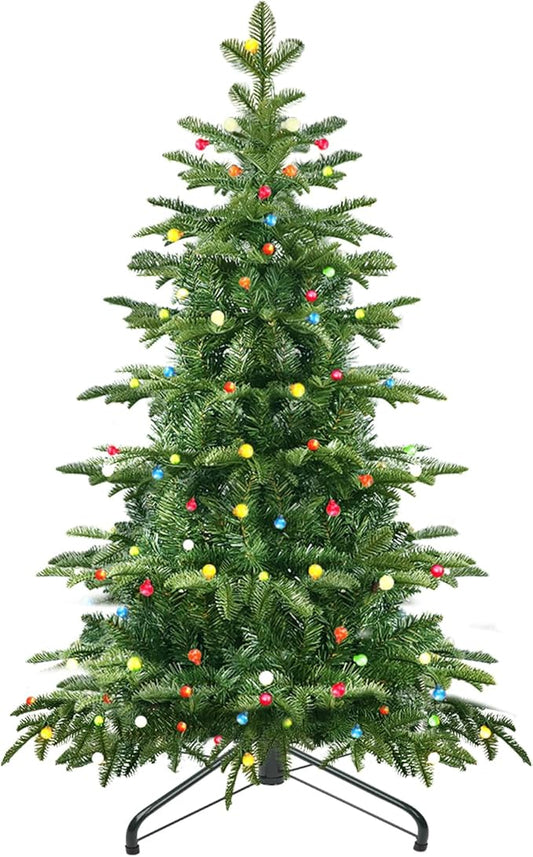 4Ft Prelit Artificial Christmas Tree, Lighted Aspen Fir Christmas Tree with Multicolor Global Lights and Metal Stand, Slim PE & PVC Mixed Layered Xmas Tree for Holiday Home Decor