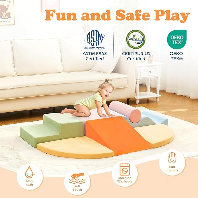 Climbing Toys for Toddlers, Toddler Climbing Toys Indoor, 7-Piece Soft Foam Climb Blocks Set, Toddler Playtime Corner Climber Indoor Foam Play Gym for Crawling and Sliding