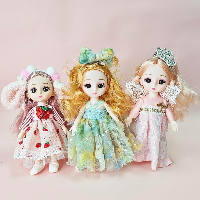 6 Pcs 6 Inch Princess Girl Mini Dolls, Small Princess Dolls, Little Girl Miniature Dolls for 3+ Year Old Girls