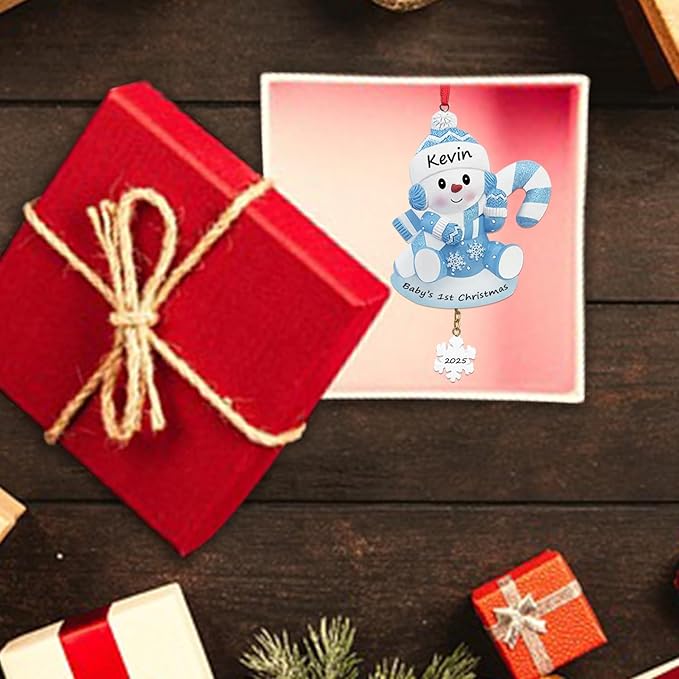 Personalized Ornament Baby's First Christmas 2025 Snowbaby Xmas Tree Decoration Pink Artisanal Custom Ornaments with Name & Year Decoration Gifts for New Born Baby Boy