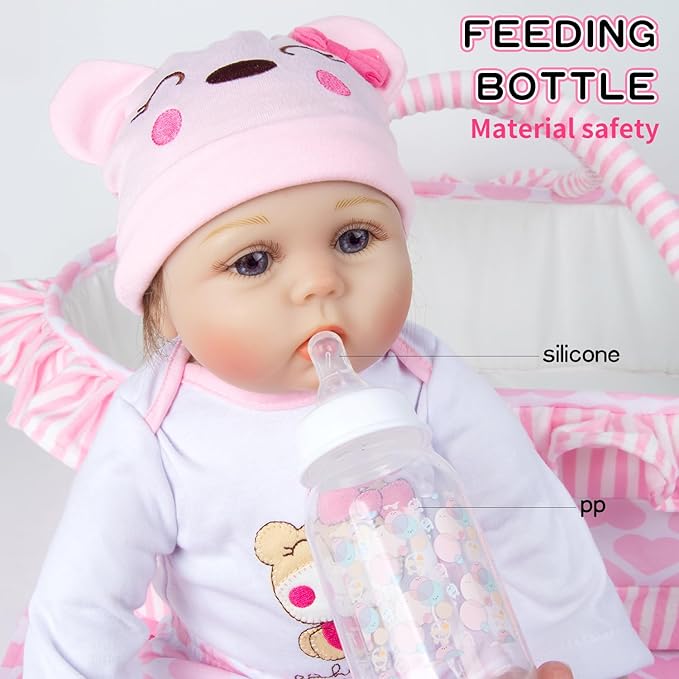 9 PCS Reborn Baby Doll Clothes Set with Pink Bassinet Accessories for 18-22 Inch Reborn Dolls,Newborn Baby Doll Clothes & Blanket