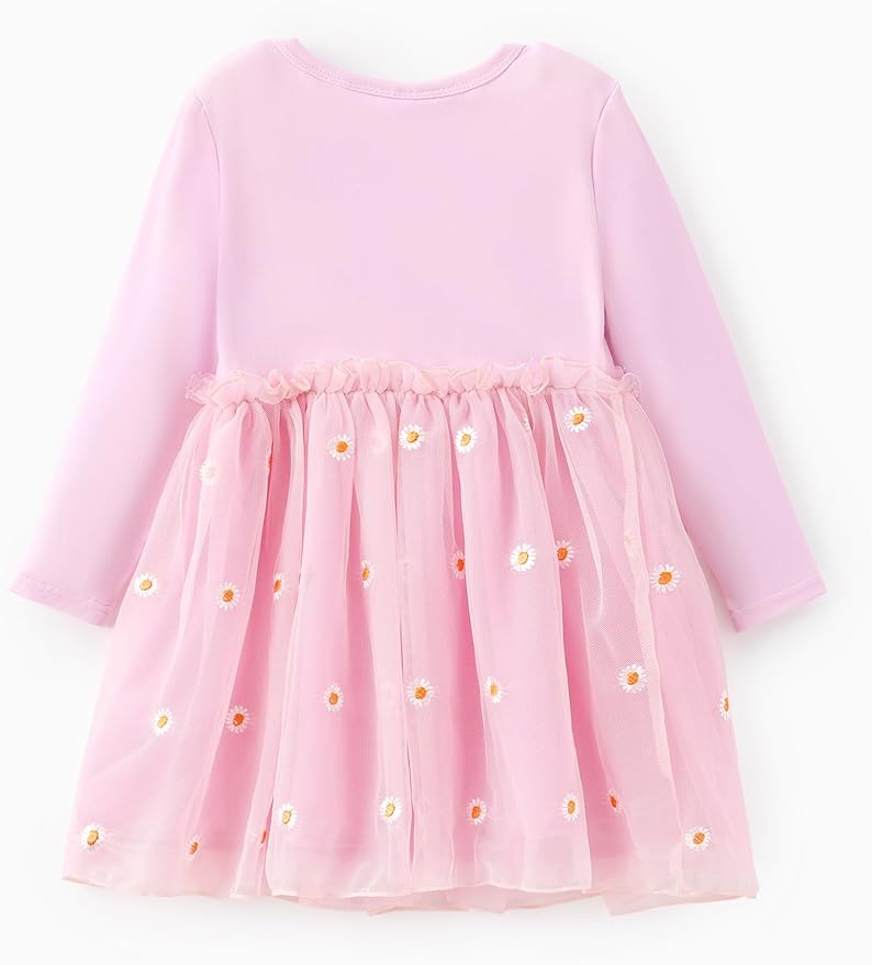 Disney Frozen Elsa Princess Cinderella Ariel Jasmine Rapunzel Baby/Toddler Dress, Ruffle Long-Sleeve Mesh Overlay Tulle Dress