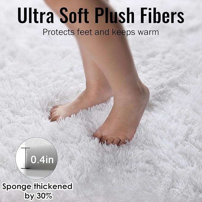 PAGISOFE Soft Comfy White Area Rugs for Bedroom Boys Living Room Fluffy Shag Furry Carpet for Kids Room Soft Shaggy Bedside Cream Rug, Plush Office Rugs Indoor Floor Rugs 4' x 6', Nursery