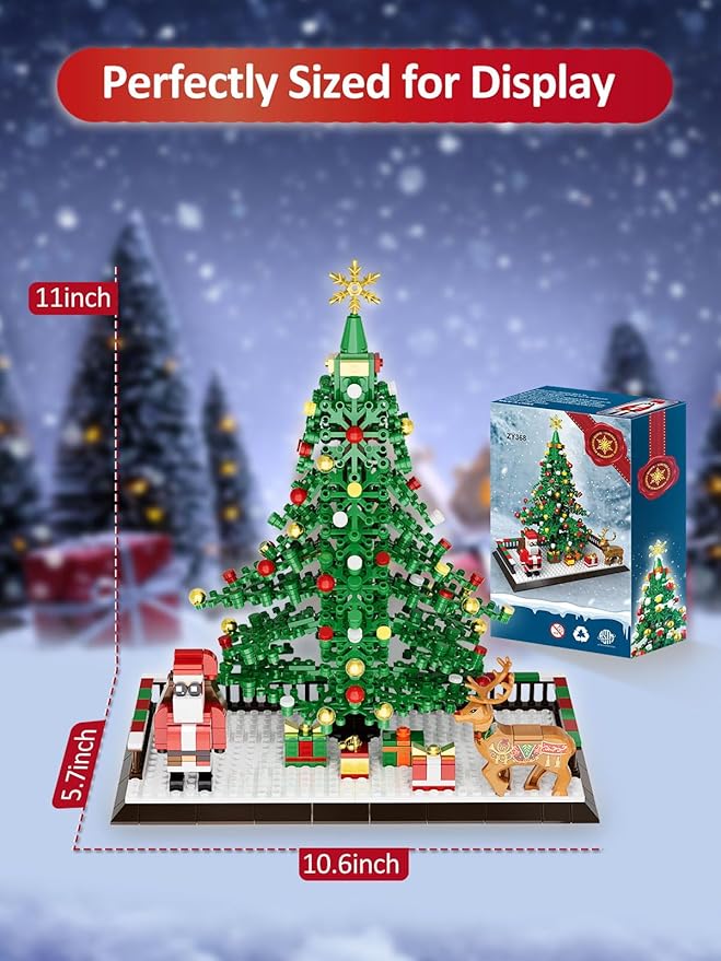 Christmas Tree Building Blocks, Christmas Decorations Set with Santa Claus & Reindeer, Creative Tabletop Decor Xmas Gifts Toys for Kids Adults Teen Boys & Girls