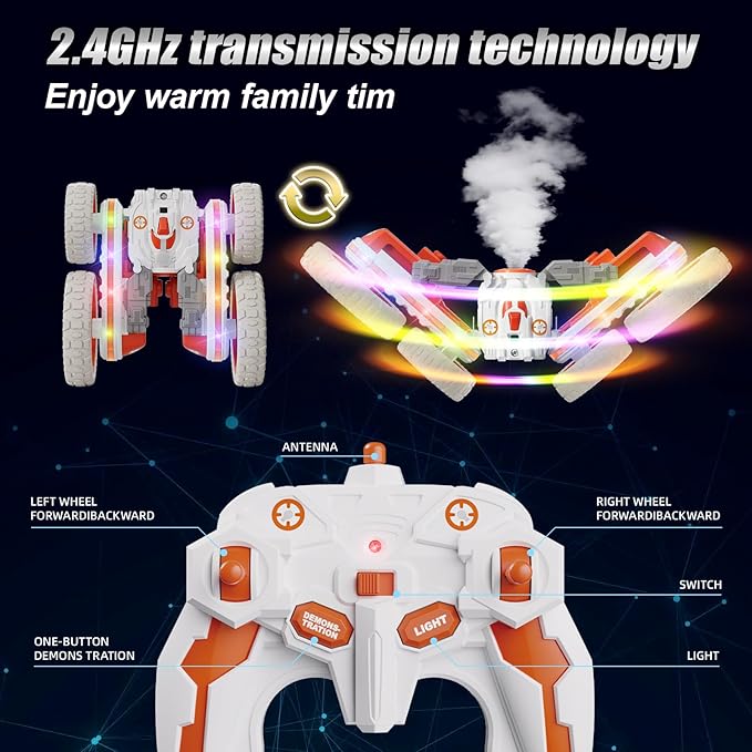 360Rotating 4WD RC Stunt Car with Cool Lights, RC Drift Car for Kids Toys for Boys Girls Age 4-13 (White)