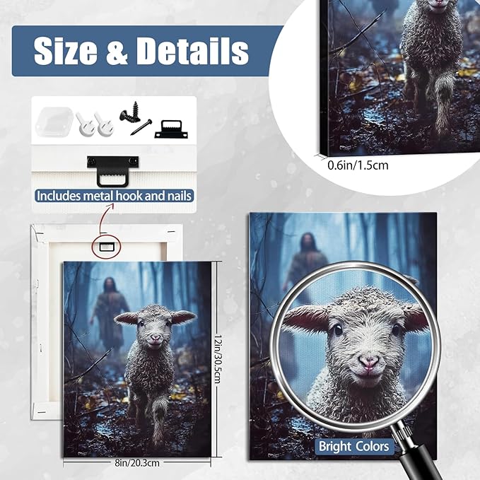 AbcCustomize Jesus Running After Lost Lamb Christian Wall Decor, Religious Wall Decor for Home, Jesus Wall Art Canvas Prints Ready to Hang, Inspirational Christian Art for Prayer Room, Baptism Gift