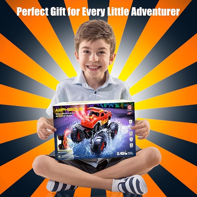 Waterproof RC Cars - 1:16 Monster Remote Control Truck, Christmas Birthday Gifts for Boys 8-12, 4WD All Terrain Off-Road RC Truck, Amphibious Pickup Toys for 8 9 10 11 12 Year Old, Orange
