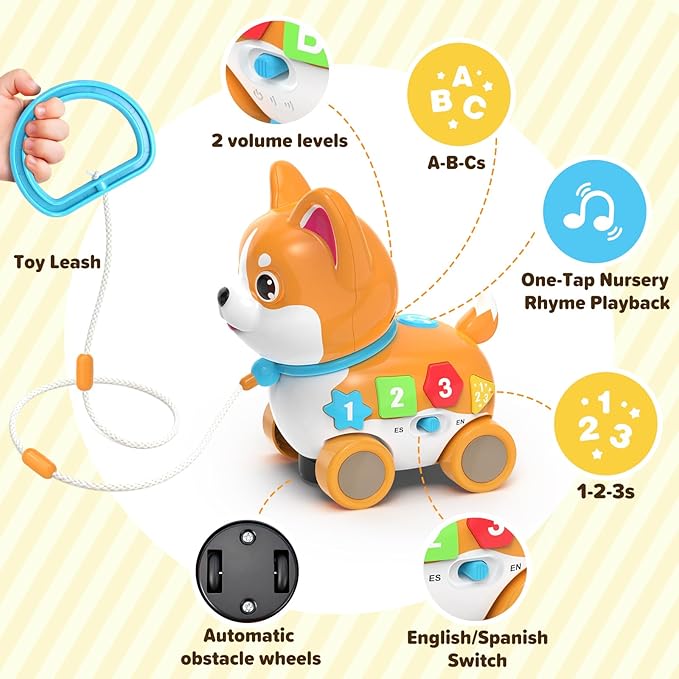 Toddler Toys for 6-12-18 Month, 3-in-1 Musical Puppy Toy, Crawling & Walking Toys for 1 Year Old Boy Girl Gifts, Birthday Gift, Bilingual Learning Educational Puppy for 7 8 9 10 Months