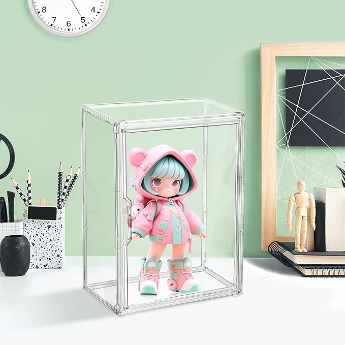 Acrylic Display Case for Collectibles 3 Tier Figure Display Case with 2 Movable Plates Clear Display Cases for Figures with Magnetic Door Tall Display Box, 1 Pack