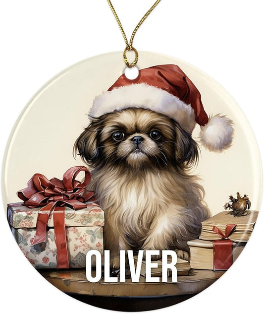 Pekingese Personalized Dog Ornament - Pet Ornament for Christmas Tree - 3" Round Ceramic - Printed in USA - Choose from 200 Breeds - Dog Mom - Dog Dad - Xmas Decoration DOG0155