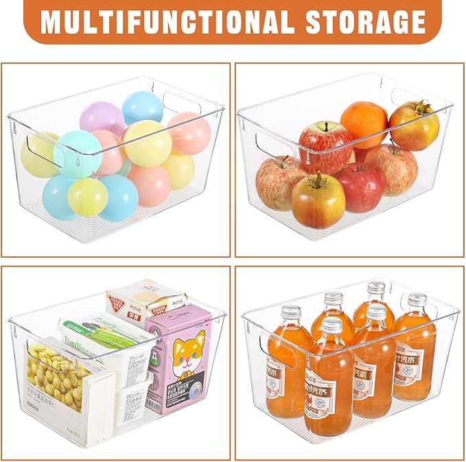 6 Pack Large Clear Plastic Storage Bins,Plastic Containers with Handle for Pantry Organizer and Storage,Perfect for Kitchen,Fridge,Cabinet, Closet,Bathroom Under Sink Storage