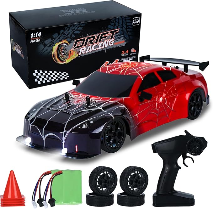 Spider RC Drift Car, 1:14 Monster Truck Remote Control Drift Car with Full Proportional Throttle 4WD GT Drift RC Cars with Cool Light Vehicle RC Drifting Car Gifts Toy for Adults Boys Kids