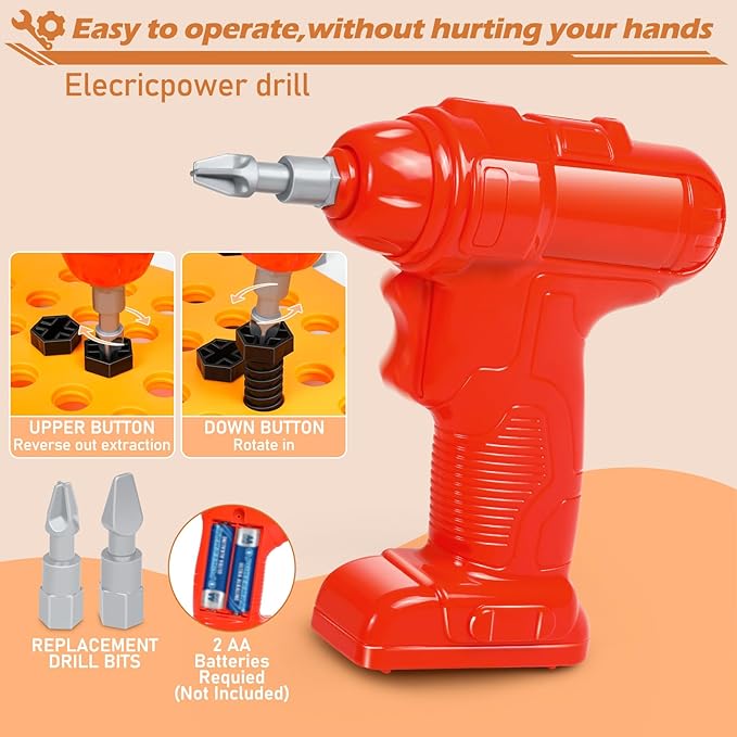 Kids Tool Set with Workbench Realistic Tool Pretend Play Toys for 3 4+Year Old Boy Toys Electric Drill Transformable Construction Learning Toy Work Bench Christmas Birthday Gift Toddler Girl Age 3-5