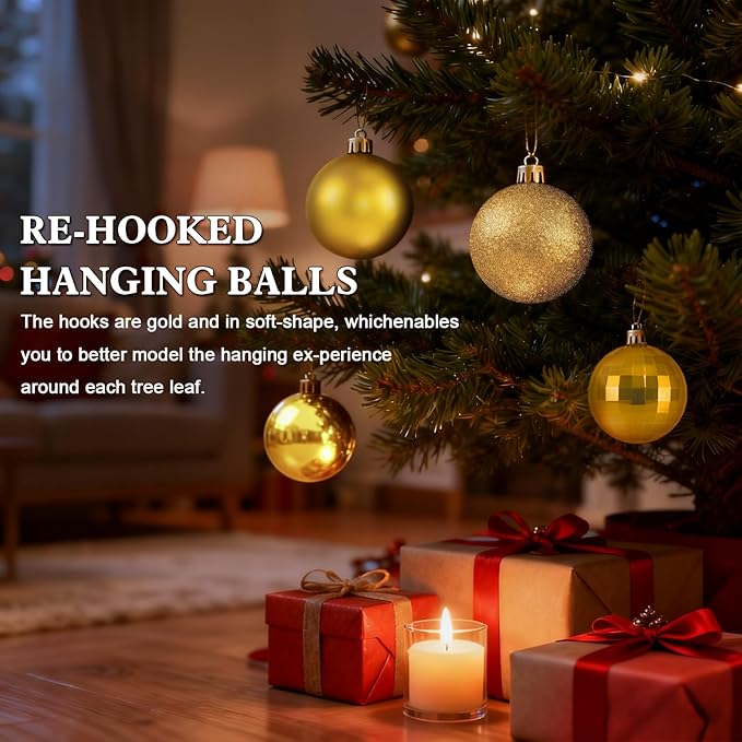 2.36" Christmas Balls Christmas Tree Ornaments Shatterproof Plastic Holiday Ornament Festival Hanging Ball Holiday Decorations Set of 24pcs