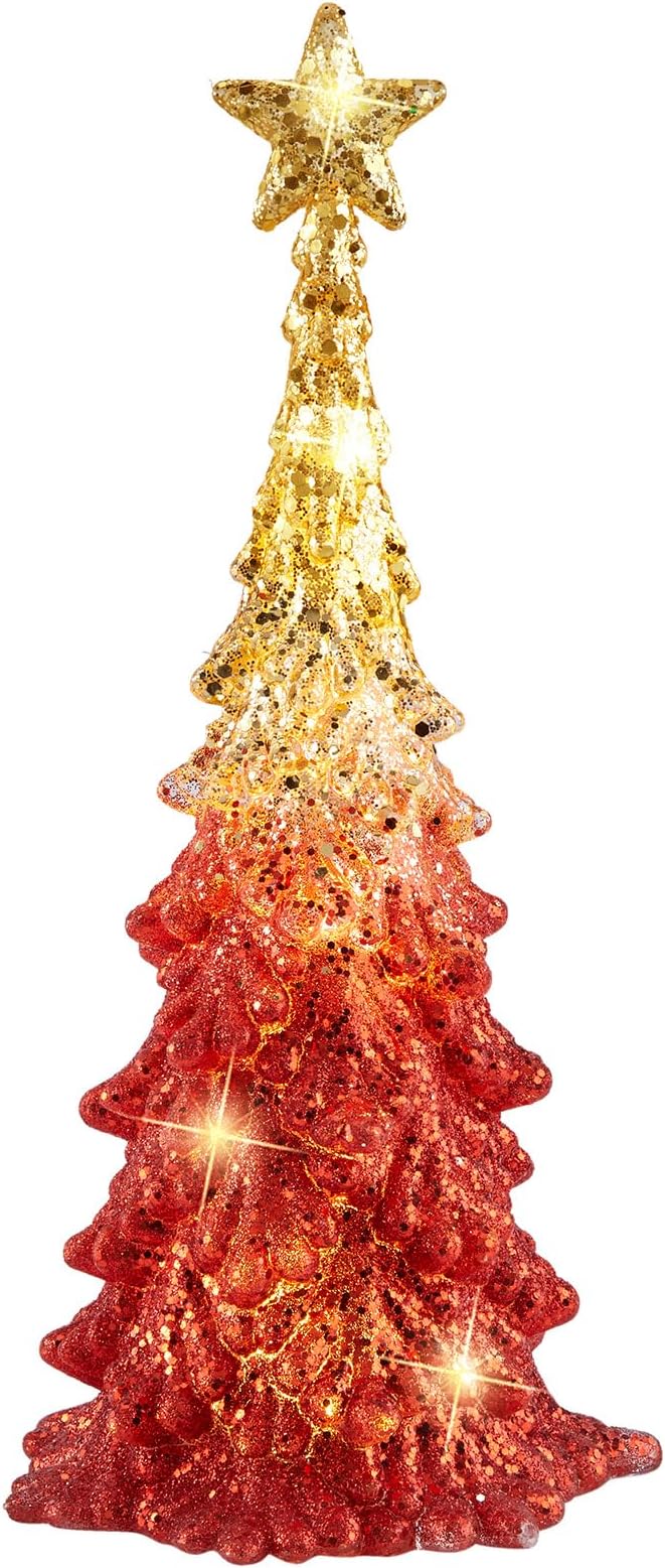 Valentine’s Day Gift 11 Inch Tabletop Christmas Tree with Sparkling Glitter - Battery Operated Acrylic Lighted Christmas Tree for Home Office Valentine’s Day Decor, Warm White Glow