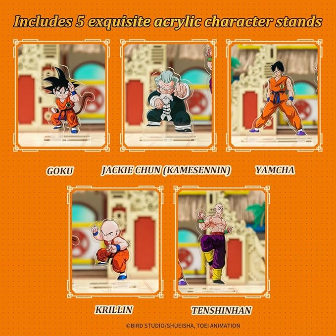 PUREMIND Dragon Ball Tenkaichi Budōkai Wooden Puzzle Kit - Officially Licensed Dragon Anime Tournament World Martial Arts Stage Model with 5 Character Standees Building Set for Adults, Display & Gift