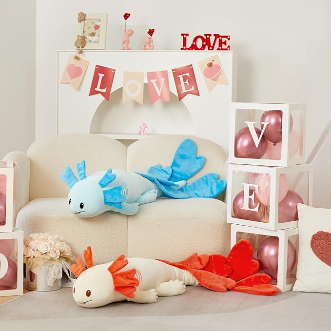 MaoGoLan Large Axolotl Plush Body Pillow, XL Axolotl Stuffed Animal for Kids, 44" Long Salamander Plush Pillow,Christmas Birthday Gifts Pink