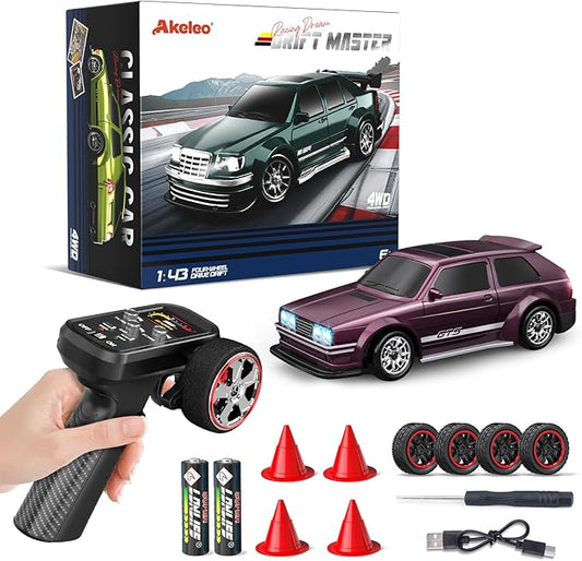 1/43 Mini RC Drift Car with Gyroscope, 4WD Full Proportional RC Car, 2.4GHZ Hobby Grade Remote Control Cars, RTR Model Vehicle, 20+KM/H High Speed for Hobbyists Kids Adults (Maroon)