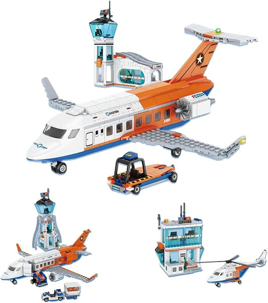 3 in 1 City Fire Station,Fire Engine Building Toy Set with Truck,Firehouse Headquarters,Brigade Rescue Plane Toy for Kids and Fans of Firefighter Toys, Fun Gift Idea.Comes with 4 Figures.