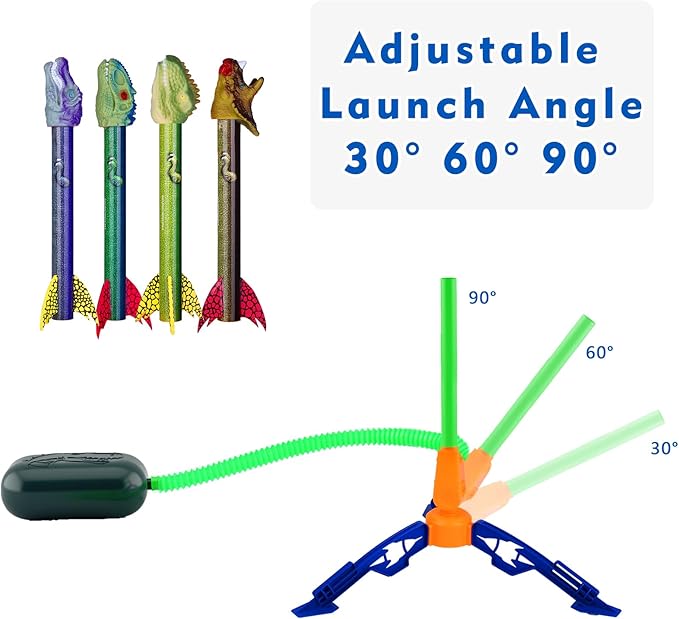 Dinosaur Toy Rocket Launcher for Kids - Launch Up to 100 Ft, 4 Rockets, Outdoor Outside Toys for Kids, Dinosaur Toys, Birthday Gifts for 3 4 5 6 7 8-12 Year Old Boys Girls