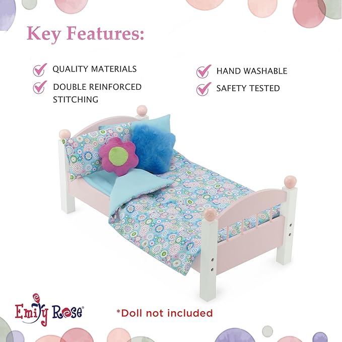 Emily Rose 18 Inch Doll 5-PC Fund Bedding Accessories Set, Reversible Baby Doll Blankets and Accessories | Fits 18" Doll Beds, Bunkbeds, Cribs, and Cradles, Designed in The USA