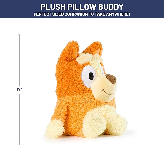 Jay Franco Bluey Plush Pillow Buddy - Soft Plushie Stuffed Pillow, 17 Inches, Orange - Bingo