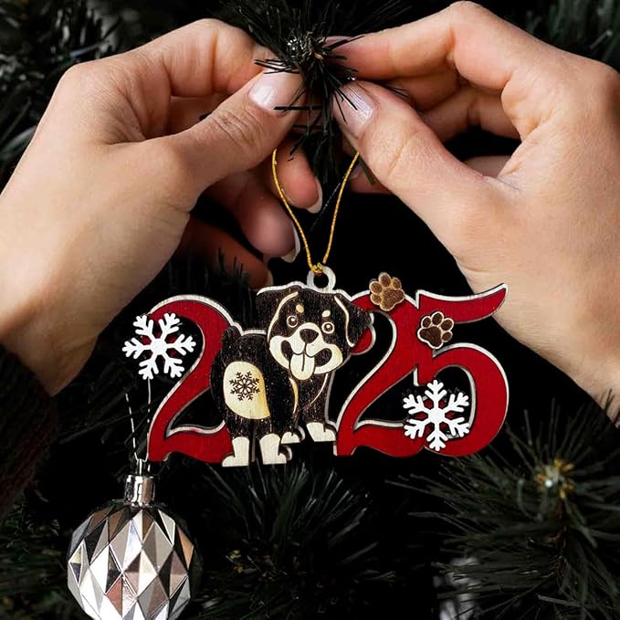 2025 Rottweiler Christmas Ornament – Wooden Dog Ornament for Tree, Cute Puppy Holiday Decoration, Personalized Pet Lover Gift for Women, Men, Kids, Dog Mom & Dad