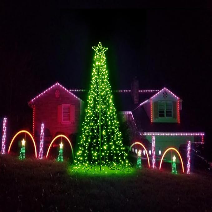 Outdoor Lighting Christmas Tree Lights 7.8Ft Cone Tall Star Topped Artificial Christmas Trees Arbol de Navidad Outside Decor for Xmas New Year Holiday WarmWhite/Green