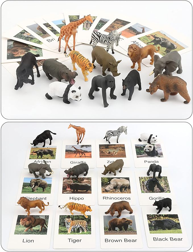 24 Small Animal Figurines Learning & Education Toys, Plastic Realistic Zoo Jungle Safari Sea Ocean Animal Figures, Preschool Learning Activities Matching Game Science Toys