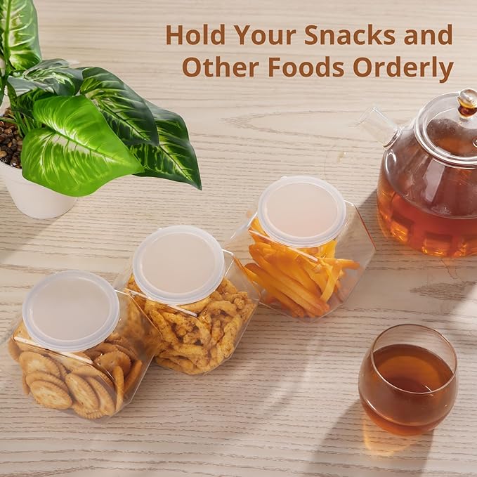 6 PCS Hexagon Plastic Jars with 6 Spoons, Clear Cookie Jars with Airtight Lids, Reusable Coffee Candy Display for Snacks, Cookie, Dog Treats, Coffee Pod (72oz)