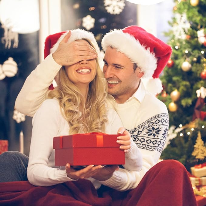 2 Pcs Santa Hat, Comfortable Velvet Red and White Christmas Hats for Christmas Party Decorations and Gifts, Adult Size