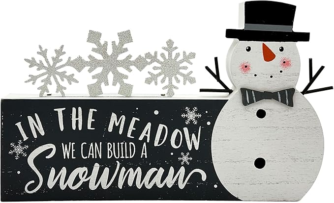 Christmas Decorations for Home Snowman Snowflake Block Farmhouse Merry Christmas Sign Wooden Rustic Tabletop Xmas Party Holiday Décor for Living Room, Dining Table